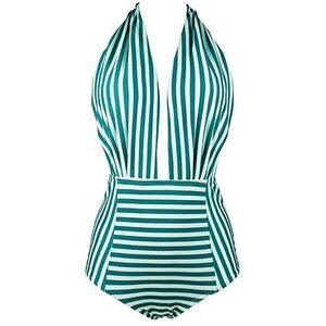 NEW White and Green Stripe One Piece Swimsuit Size XXL